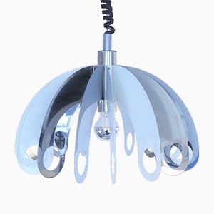 Lampada a sospensione in metallo cromato di Zonca, Italia, anni '60