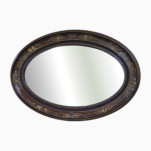 Antique Oval Overmantle Wall Mirror with Chinoiserie Hardwood Frame, 1915