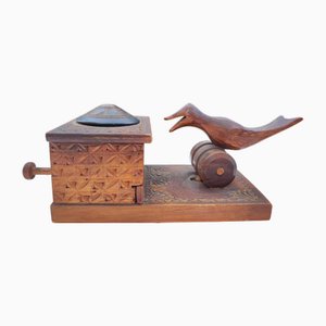 Vintage Carved Wooden Bird-Shaped Cigarette Dispenser, 1960s