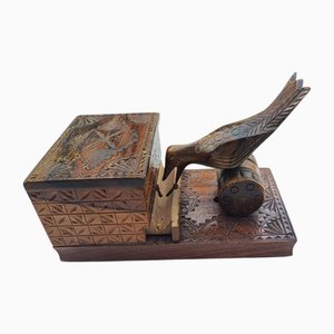Vintage Carved Wooden Bird-Shaped Cigarette Dispenser, 1960s