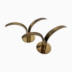 Portacandele Lily Mid-Century in ottone di Ivar Ålenius Björk per Ystad-Metall, Svezia, set di 2