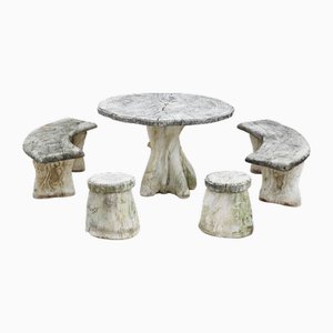 Tavoli da giardino in simil legno, panche e sgabelli, Francia, anni '60, set di 5