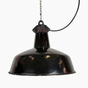 Industrial Black Enamel Factory Lamp with Cast Iron Top from Elektrosvit, 1950s