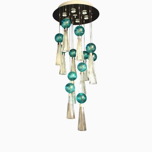 Lámpara de techo ajustable Art Déco vintage de cristal de Murano soplado a mano con luces LED, Italia, 1979