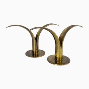 Skandinavische Mid-Century Lily Kerzenhalter aus Messing von Ivar Ålenius Björk für Ystad-Metall, Schweden, 2er Set