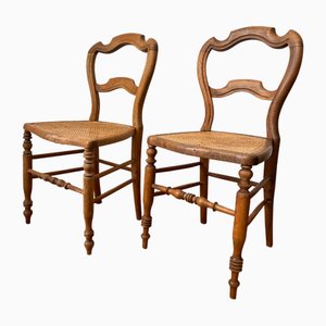 Louis Philippe Chairs in Beech and Cane, 1890s, Set of 2