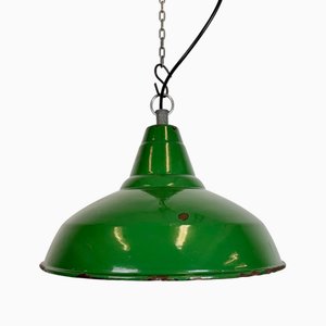 Industrial British Green Enamel Factory Pendant Lamp, 1960s