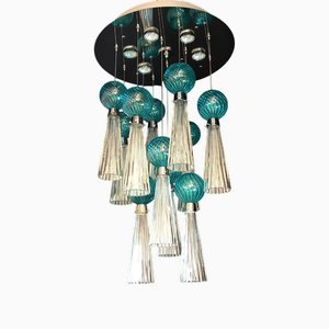 Vintage Art Deco Deckenlampe aus mundgeblasenem Muranoglas mit LED Leuchten, Italien, 1979