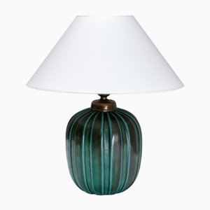 Green Glazed Ceramic Table Lamp by Einar Luterkort for Upsala Ekeby, Sweden, 1930s
