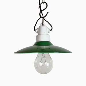 Industrial Green Enamel Pendant Light, 1950s