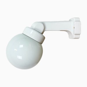 Vintage White Porcelain Wall Light with Milk Glass, 1950s