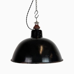 East German Black Enamel Factory Light by LBD Veb Leuchtenbau, Dresden, 1950s
