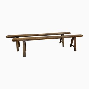 Long Benches in Oak, 1930s, Set of 2