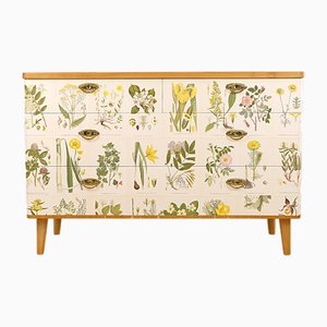 Swedish Modern Dresser with Norden's Flora Illustrations by C.A.M. Lindman, 1930s