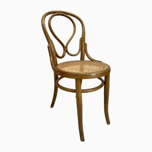 Chaise de Bistrot Vintage avec Siège en Rotin en Bois Courbé, France, 1930s