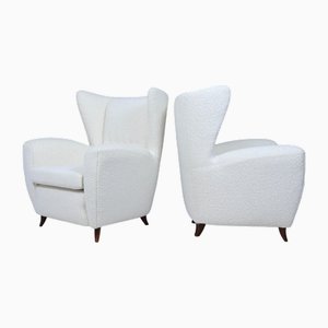 Mid-Century Italian Wingback Armchairs in Bouclé, 1950s, Set of 2