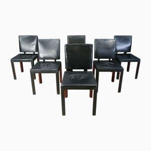 Vintage Leather and Wood Dining Chairs from Durlet, 1980s, Set of 6