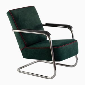 Sedia cantilever imbottita verde, anni '30
