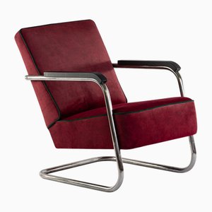 Purple Upholstered Cantilever Chair, 1930s