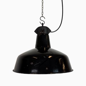 Industrial Black Enamel Factory Lamp with Cast Iron Top from Elektrosvit, 1950s