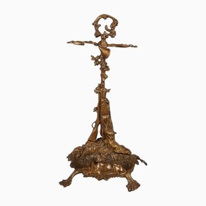 Vintage Brass Umbrella Stand with Relief Dog, 1960s