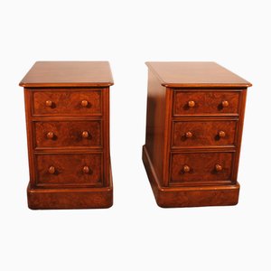 19th Century Walnut and Burl Walnut Bedside Tables, Set of 2