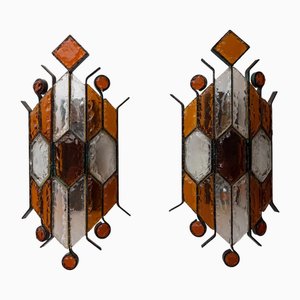 Appliques en Verre Martelé et Fer Forgé de Longobard, Italie, 1970s, Set de 2