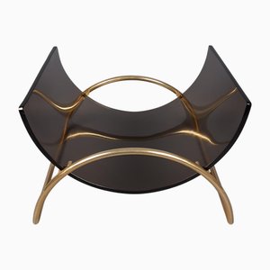 Revistero de vidrio ahumado y latón de Gallotti & Radice, años 70