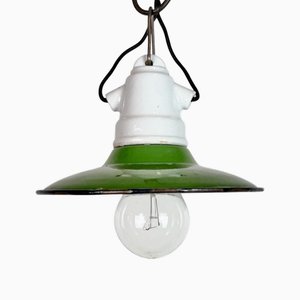 Industrial Green Enamel Pendant Light, 1950s