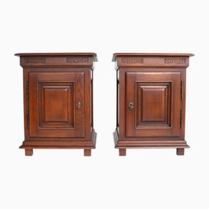 Mesitas de noche Mid-Century de roble tallado a mano, años 50. Juego de 2