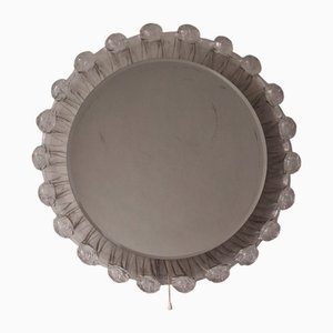 Large Illuminated Circular Beveled Wall Mirror in Melted Ice Acrylic Glass, 1970s