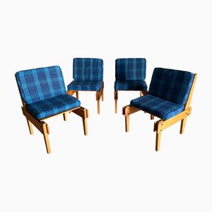 Brutalist Upholstered Wooden Armchairs, 1960s, Set of 4