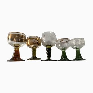 Vasos vintage grabados, años 50. Juego de 5