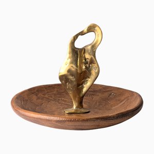 Obstschale aus Bronze & Holz mit Skulptur von David Marshall, 1980er