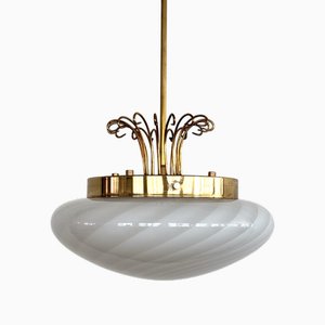 Mid-Century Italian Medusa Jellyfish Pendant in Swirl Glass and Brass, 1970s