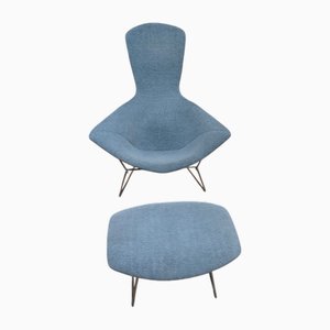 Juego de silla Bird y otomana en azul claro de Harry Bertoia para Knoll Inc. / Knoll International, años 2010