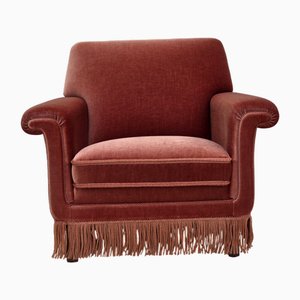 Vintage Danish Chair in Salmon Pink Furniture Velour and Beech, 1960s