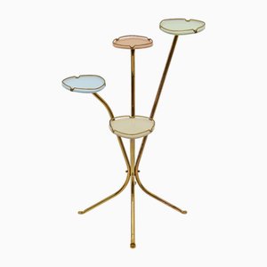 Portafiori Mid-Century moderno in ottone e vetro color pastello, anni '50