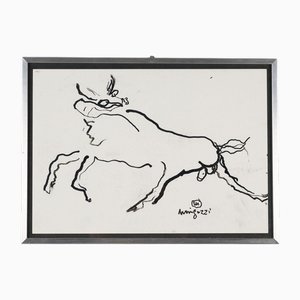 Luciano Minguzzi, Toro, XX secolo, Acquarello e carboncino su carta, Con cornice