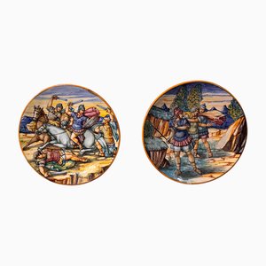 Italian Painted Ceramic Maiolica Dishes from Urbino, 1920s, Set of 2