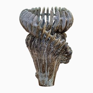 Vase Circium en Argile Noire avec Vitrage Crawl par Kallia Panopoulou