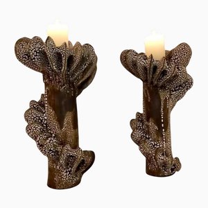 Bougeoirs Nautilus en Argile Noire Vernie par Kallia Panopoulou, Set de 2