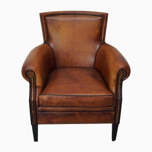Vintage Dutch Club Chair in Cognac Colored Leather