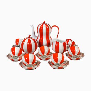 Servizio da moka Art Deco rosso e bianco di Josef Hoffmann per Augarten, Vienna, Austria, XX secolo, set di 15