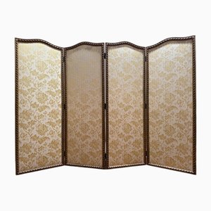 Louis XVI Style Screen in Yellow Silk and Gilded Stucco