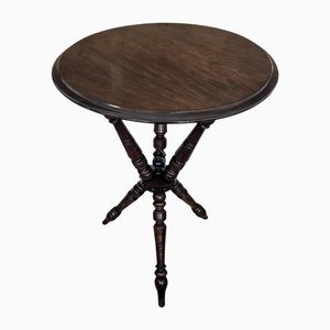 Antique Italian Round Walnut Tripod Side Table with Carved Bun Stretcher, 1890s