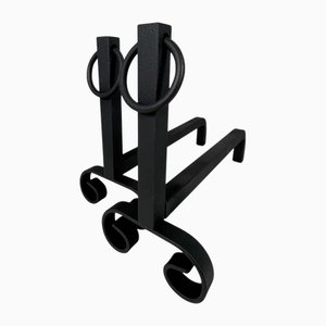 Art Deco Modern Cast Iron Andirons, 1930s, Set of 2