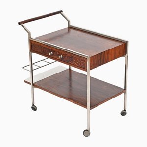 Italian Rosewood and Chrome Serving Bar Cart with Drawers by George Coslin, 1950s