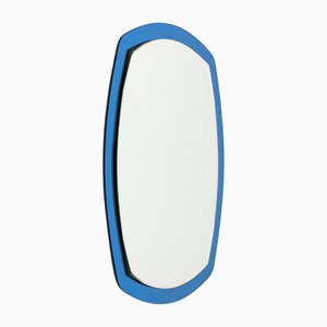 Specchio da parete Mid-Century ovale con cornice blu attribuito a Lupi Cristal Luxor, Italia, anni '60