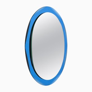 Mid-Century Oval Wall Mirror with Blue Frame in the style of Cristal Arte, Italy, 1960s